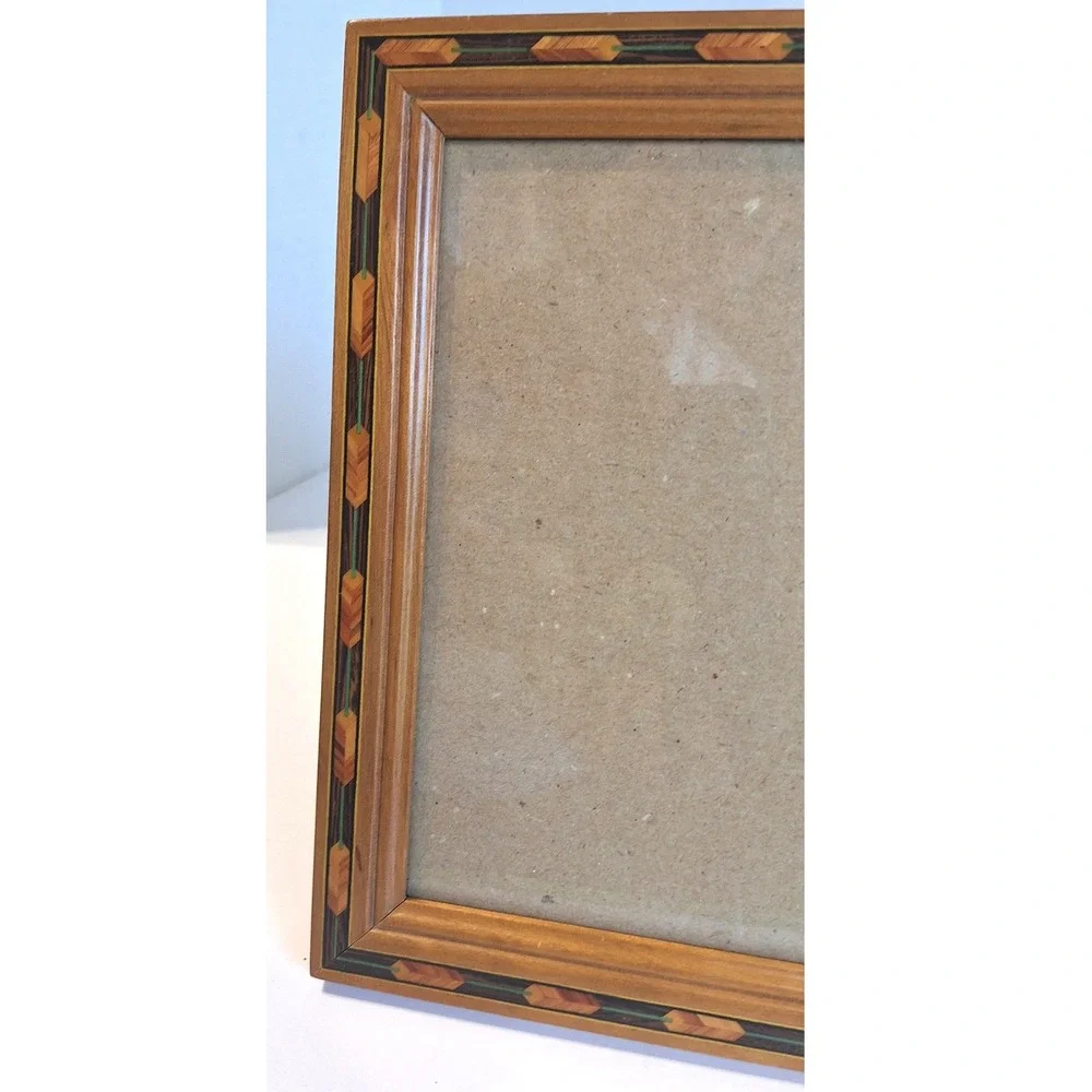 Fetco Wood Inlay Picture Frame 5x7 Marquetry Geometric Handcrafted Thailand - Picture 3 of 7